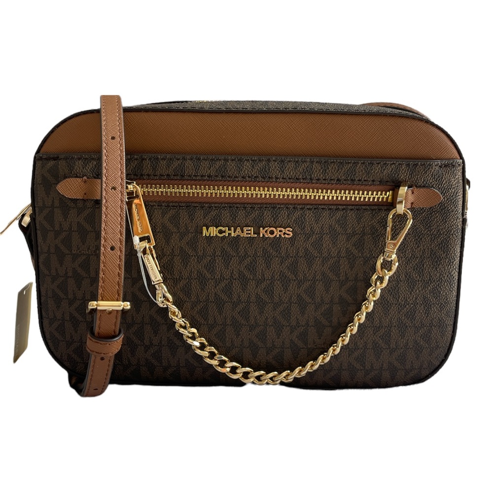 Michael Kors Crossbody Bag Jet Set Large Signature-print canvas MK print Brown